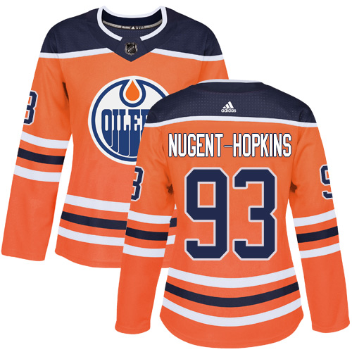 Adidas Edmonton Oilers 93 Ryan Nugent-Hopkins Orange Home Authentic Women Stitched NHL Jersey